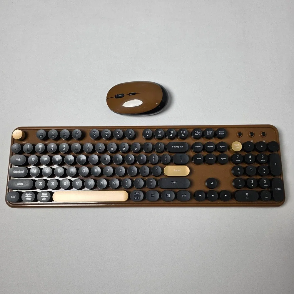 MPTOG Wireless Combo S801AG Typewriter Keyboard and Mouse Set Brown Retro Keys